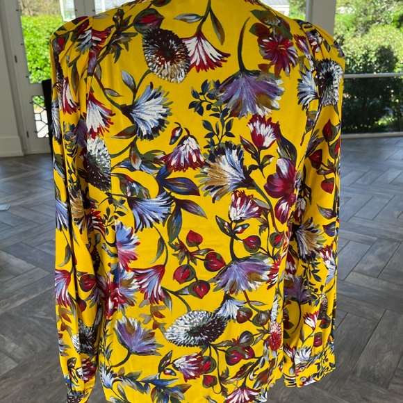 J. Crew Yellow Floral Silk Top with Pleats, Size S - Picture 6 of 8
